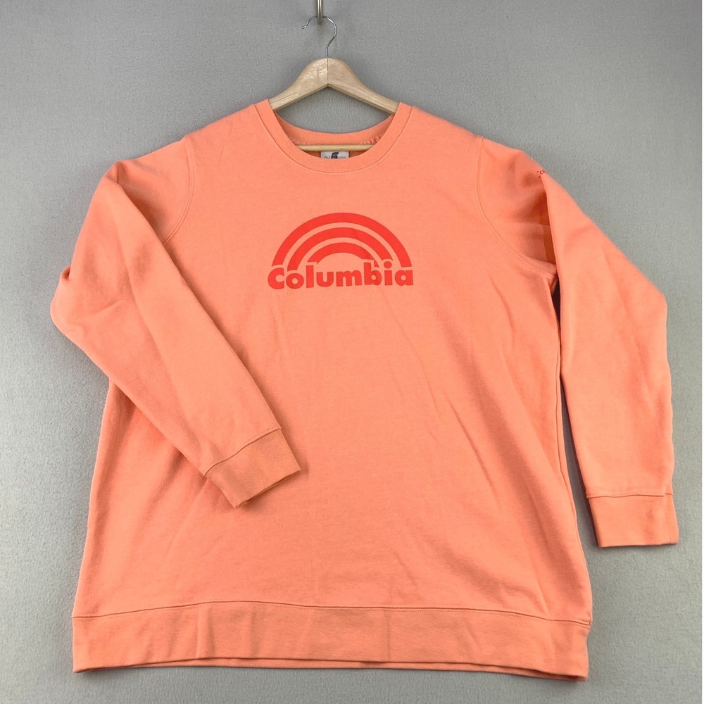 Columbia Trek Graphic Crew Sweatshirt Women 1X Orange Pullover Pullover Outdoors